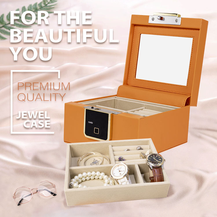 Custom Leather Jewelry Storage steel Case Organizer small Fingerprint Jewelry Safe Box for Women